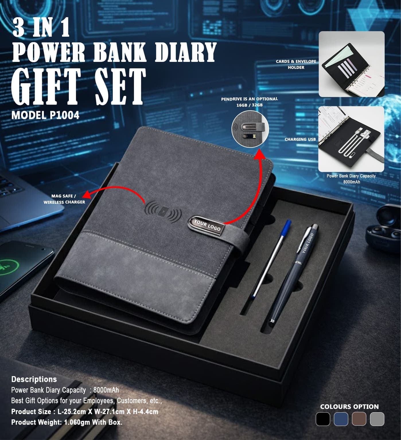 GIFT SET 3 IN 1  Power Bank Planner Diary  P1004